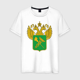 Мужская футболка хлопок с принтом Герб Таможни в Новосибирске, 100% хлопок | прямой крой, круглый вырез горловины, длина до линии бедер, слегка спущенное плечо. | день таможенника | таможенное дело | таможня