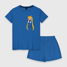 Женская пижама с шортиками хлопок с принтом Little Pocket Moon в Новосибирске, 100% хлопок | футболка прямого кроя, шорты свободные с широкой мягкой резинкой | anime | sailor moon | аниме | сейлор мун
