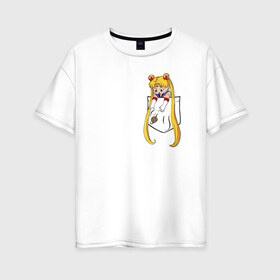 Женская футболка хлопок Oversize с принтом Little Pocket Moon в Новосибирске, 100% хлопок | свободный крой, круглый ворот, спущенный рукав, длина до линии бедер
 | anime | sailor moon | аниме | сейлор мун