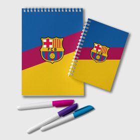 Блокнот с принтом FC Barcelona 2018 Colors в Новосибирске, 100% бумага | 48 листов, плотность листов — 60 г/м2, плотность картонной обложки — 250 г/м2. Листы скреплены удобной пружинной спиралью. Цвет линий — светло-серый
 | fc | fc barcelona | fcb | fly emirates | ronaldo | абстракция | барселона | геометрия | зож | клуб | линии | месси | модные | мяч | реал мадрид | спорт | спортивные | тренды | футбол | футбольный клуб | эмблема