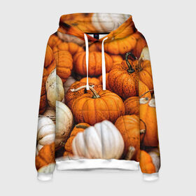 Мужская толстовка 3D с принтом тыквы в Новосибирске, 100% полиэстер | двухслойный капюшон со шнурком для регулировки, мягкие манжеты на рукавах и по низу толстовки, спереди карман-кенгуру с мягким внутренним слоем. | halloween | дача | овощи | октябрь | оранжевый | осень | сентябрь | тыква | хеллуин