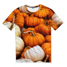 Мужская футболка 3D с принтом тыквы в Новосибирске, 100% полиэфир | прямой крой, круглый вырез горловины, длина до линии бедер | halloween | дача | овощи | октябрь | оранжевый | осень | сентябрь | тыква | хеллуин