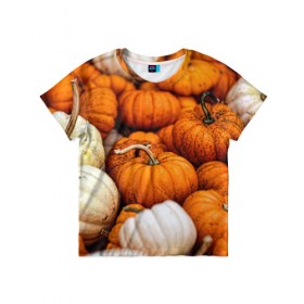 Детская футболка 3D с принтом тыквы в Новосибирске, 100% гипоаллергенный полиэфир | прямой крой, круглый вырез горловины, длина до линии бедер, чуть спущенное плечо, ткань немного тянется | Тематика изображения на принте: halloween | дача | овощи | октябрь | оранжевый | осень | сентябрь | тыква | хеллуин