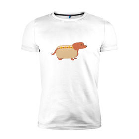 Мужская футболка премиум с принтом Хот дог в Новосибирске, 92% хлопок, 8% лайкра | приталенный силуэт, круглый вырез ворота, длина до линии бедра, короткий рукав | год собаки | собака | такса