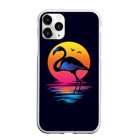 Чехол для iPhone 11 Pro матовый с принтом Фламинго дитя заката в Новосибирске, Силикон |  | закат | море | птица | ретро | стиль | фламинго