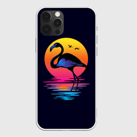 Чехол для iPhone 12 Pro Max с принтом Фламинго дитя заката в Новосибирске, Силикон |  | закат | море | птица | ретро | стиль | фламинго