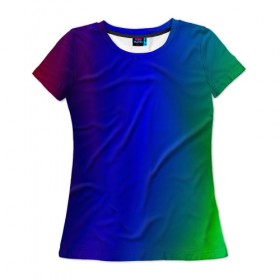 Женская футболка 3D с принтом Цветной градиент в Новосибирске, 100% полиэфир ( синтетическое хлопкоподобное полотно) | прямой крой, круглый вырез горловины, длина до линии бедер | абстракция | градиент | зеленый | модные | розовый | синий | цвет | цветные | яркие