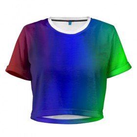 Женская футболка 3D укороченная с принтом Цветной градиент в Новосибирске, 100% полиэстер | круглая горловина, длина футболки до линии талии, рукава с отворотами | абстракция | градиент | зеленый | модные | розовый | синий | цвет | цветные | яркие