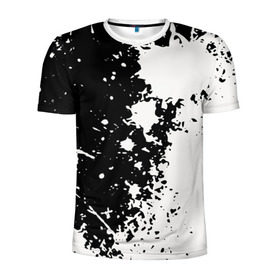 Мужская футболка 3D спортивная с принтом Брызги краски в Новосибирске, 100% полиэстер с улучшенными характеристиками | приталенный силуэт, круглая горловина, широкие плечи, сужается к линии бедра | абстракция | белое | брызги | краска | пятно | черное