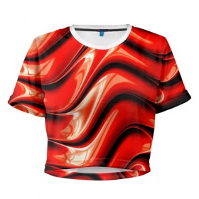 Женская футболка 3D укороченная с принтом Жидкие металл (красный) в Новосибирске, 100% полиэстер | круглая горловина, длина футболки до линии талии, рукава с отворотами | абстракция | блеск | блики | краска | линии | металл | отражение | узоры