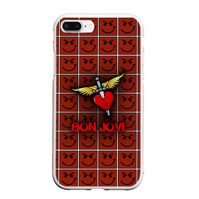 Чехол для iPhone 7Plus/8 Plus матовый с принтом Смайлы Bon Jovi в Новосибирске, Силикон | Область печати: задняя сторона чехла, без боковых панелей | bon jovi | бон | бон джови | глэм | группа | джови | джон | рок | хард