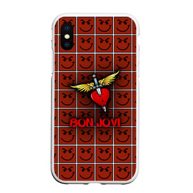 Чехол для iPhone XS Max матовый с принтом Смайлы Bon Jovi в Новосибирске, Силикон | Область печати: задняя сторона чехла, без боковых панелей | bon jovi | бон | бон джови | глэм | группа | джови | джон | рок | хард