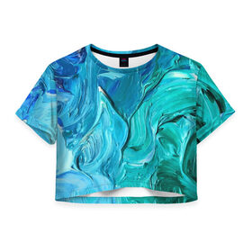 Женская футболка 3D укороченная с принтом Мазки краски в Новосибирске, 100% полиэстер | круглая горловина, длина футболки до линии талии, рукава с отворотами | 