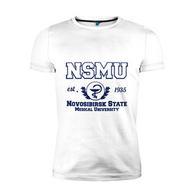 Мужская футболка премиум с принтом НГМУ в Новосибирске, 92% хлопок, 8% лайкра | приталенный силуэт, круглый вырез ворота, длина до линии бедра, короткий рукав | вуз | мед | нгму | новосибирск | университет