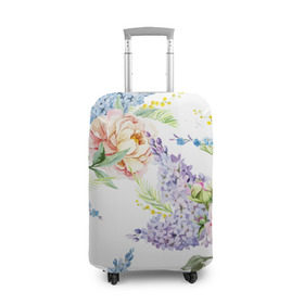 Чехол для чемодана 3D с принтом Сирень и Пионы в Новосибирске, 86% полиэфир, 14% спандекс | двустороннее нанесение принта, прорези для ручек и колес | арт | краска | пион | пионы | прикольные | сирень | тропики | цветные | цветок | цветы
