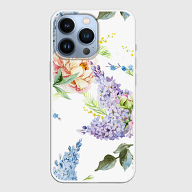 Чехол для iPhone 13 Pro с принтом Сирень и Пионы в Новосибирске,  |  | Тематика изображения на принте: арт | краска | пион | пионы | прикольные | сирень | тропики | цветные | цветок | цветы