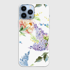 Чехол для iPhone 13 Pro Max с принтом Сирень и Пионы в Новосибирске,  |  | Тематика изображения на принте: арт | краска | пион | пионы | прикольные | сирень | тропики | цветные | цветок | цветы
