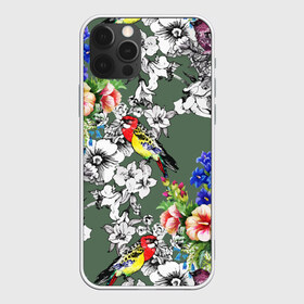 Чехол для iPhone 12 Pro Max с принтом Райский остров в Новосибирске, Силикон |  | арт | краска | попугаи | попугай | прикольные | рай | тропики | цветные | цветок | цветы