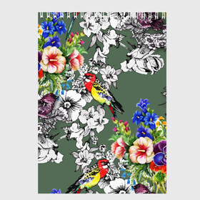 Скетчбук с принтом Райский остров в Новосибирске, 100% бумага
 | 48 листов, плотность листов — 100 г/м2, плотность картонной обложки — 250 г/м2. Листы скреплены сверху удобной пружинной спиралью | Тематика изображения на принте: арт | краска | попугаи | попугай | прикольные | рай | тропики | цветные | цветок | цветы