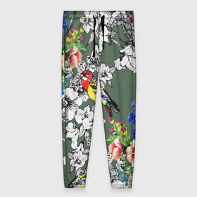 Женские брюки 3D с принтом Райский остров в Новосибирске, полиэстер 100% | прямой крой, два кармана без застежек по бокам, с мягкой трикотажной резинкой на поясе и по низу штанин. В поясе для дополнительного комфорта — широкие завязки | арт | краска | попугаи | попугай | прикольные | рай | тропики | цветные | цветок | цветы