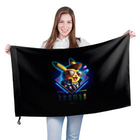 Флаг 3D с принтом Пикачу в Новосибирске, 100% полиэстер | плотность ткани — 95 г/м2, размер — 67 х 109 см. Принт наносится с одной стороны | go | pikachu | pokemon | poket monster | нинтендо | пикачу | покемон | японская поп культура