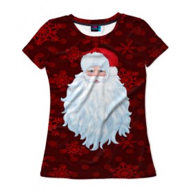 Женская футболка 3D с принтом Санта Клаус в Новосибирске, 100% полиэфир ( синтетическое хлопкоподобное полотно) | прямой крой, круглый вырез горловины, длина до линии бедер | christmas | new year | santa | дед мороз | елка | елочки | новогодний | новый год | рождество | сантаклаус | снег | снежинки