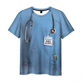 Мужская футболка 3D с принтом Костюм врача в Новосибирске, 100% полиэфир | прямой крой, круглый вырез горловины, длина до линии бедер | больница | врач | градусник | доктор | интерн | клиника | медбрат | медсестра | поликлиника | стетоскоп | фонендоскоп