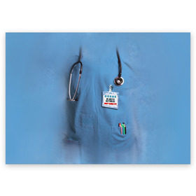 Поздравительная открытка с принтом Костюм врача в Новосибирске, 100% бумага | плотность бумаги 280 г/м2, матовая, на обратной стороне линовка и место для марки
 | больница | врач | градусник | доктор | интерн | клиника | медбрат | медсестра | поликлиника | стетоскоп | фонендоскоп