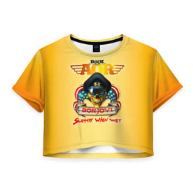 Женская футболка 3D укороченная с принтом Bon Jovi, slippery when wet в Новосибирске, 100% полиэстер | круглая горловина, длина футболки до линии талии, рукава с отворотами | bon jovi | бон джови | глэм | группа | метал | поп | попрок | рок | софт | хард | хеви | хевиметал
