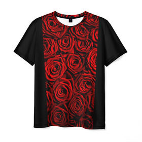 Мужская футболка 3D с принтом Унисекс / Красные розы в Новосибирске, 100% полиэфир | прямой крой, круглый вырез горловины, длина до линии бедер | Тематика изображения на принте: букет | красный | лепестки | модные | полосы | природа | растения | розочки | розы | сад | тренды | цвет | цветы | черный