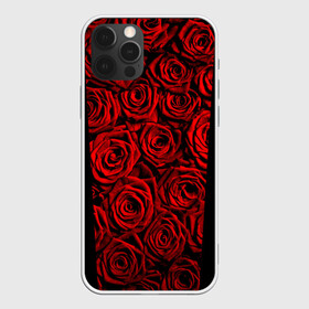 Чехол для iPhone 12 Pro с принтом RED ROSES / КРАСНЫЕ РОЗЫ в Новосибирске, силикон | область печати: задняя сторона чехла, без боковых панелей | букет | красный | лепестки | модные | полосы | природа | растения | розочки | розы | сад | тренды | цвет | цветы | черный