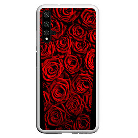 Чехол для Honor 20 с принтом RED ROSES КРАСНЫЕ РОЗЫ в Новосибирске, Силикон | Область печати: задняя сторона чехла, без боковых панелей | Тематика изображения на принте: букет | красный | лепестки | модные | полосы | природа | растения | розочки | розы | сад | тренды | цвет | цветы | черный