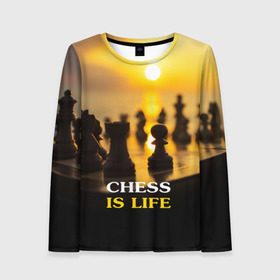 Женский лонгслив 3D с принтом Шахматы - это жизнь в Новосибирске, 100% полиэстер | длинные рукава, круглый вырез горловины, полуприлегающий силуэт | chess | game | sport | гроссмейстер | закат | игра | интеллект | солнце | спорт | фигура | шахматист | шахматы