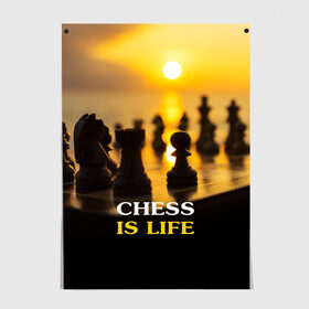 Постер с принтом Шахматы - это жизнь в Новосибирске, 100% бумага
 | бумага, плотность 150 мг. Матовая, но за счет высокого коэффициента гладкости имеет небольшой блеск и дает на свету блики, но в отличии от глянцевой бумаги не покрыта лаком | chess | game | sport | гроссмейстер | закат | игра | интеллект | солнце | спорт | фигура | шахматист | шахматы
