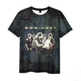Мужская футболка 3D с принтом Группа Bon Jovi в Новосибирске, 100% полиэфир | прямой крой, круглый вырез горловины, длина до линии бедер | bon jovi | бон | бон джови | глэм | группа | джови | джон | рок | хард