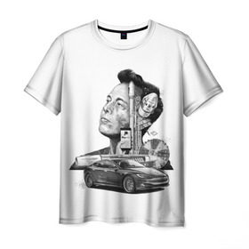 Мужская футболка 3D с принтом Илон Маск в Новосибирске, 100% полиэфир | прямой крой, круглый вырез горловины, длина до линии бедер | hyperloop | pay pal | space x | tesla | гений | день космонавтики | полет на марс | тесла | электрокар | электромобиль