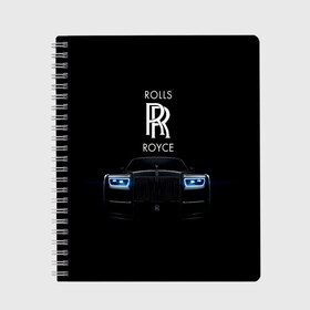 Тетрадь с принтом Rolls Royce phantom в Новосибирске, 100% бумага | 48 листов, плотность листов — 60 г/м2, плотность картонной обложки — 250 г/м2. Листы скреплены сбоку удобной пружинной спиралью. Уголки страниц и обложки скругленные. Цвет линий — светло-серый
 | Тематика изображения на принте: luxury | phantom | rich | rolls royce | rr | авто | автомобили | бренд | известные | логотип | машина | надписи | огни | ролс ройс | роскошь | тень | фары | черный
