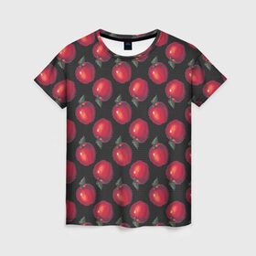Женская футболка 3D с принтом Яблочки в Новосибирске, 100% полиэфир ( синтетическое хлопкоподобное полотно) | прямой крой, круглый вырез горловины, длина до линии бедер | 