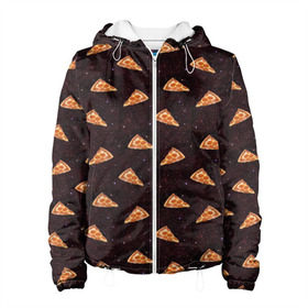Женская куртка 3D с принтом Galaxy pizza в Новосибирске, ткань верха — 100% полиэстер, подклад — флис | прямой крой, подол и капюшон оформлены резинкой с фиксаторами, два кармана без застежек по бокам, один большой потайной карман на груди. Карман на груди застегивается на липучку | cheese | cosmic | food | galaxy | italy | night | pepperoni | pizza | space | spain | stars | галактика | еда | звезды | испания | италия | космический | космос | ночь | пипперони | пицца | сыр