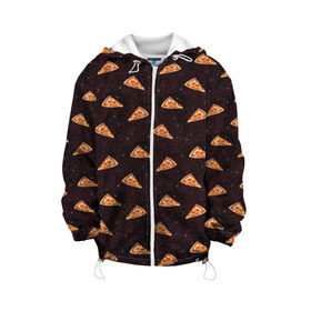 Детская куртка 3D с принтом Galaxy pizza в Новосибирске, 100% полиэстер | застежка — молния, подол и капюшон оформлены резинкой с фиксаторами, по бокам — два кармана без застежек, один потайной карман на груди, плотность верхнего слоя — 90 г/м2; плотность флисового подклада — 260 г/м2 | cheese | cosmic | food | galaxy | italy | night | pepperoni | pizza | space | spain | stars | галактика | еда | звезды | испания | италия | космический | космос | ночь | пипперони | пицца | сыр