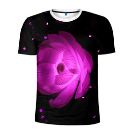 Мужская футболка 3D спортивная с принтом Цветок в Новосибирске, 100% полиэстер с улучшенными характеристиками | приталенный силуэт, круглая горловина, широкие плечи, сужается к линии бедра | лепестки | модные | природа | растения | розовый | тренды | фон | цвет | цветок | цветы | черный