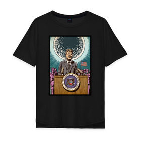 Мужская футболка хлопок Oversize с принтом Джон Кеннеди в Новосибирске, 100% хлопок | свободный крой, круглый ворот, “спинка” длиннее передней части | apollo | nasa | usa | аполлон | высадка на луну | космическая гонка | луна | лунная программа | наса | президент америки | сша