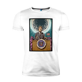 Мужская футболка премиум с принтом Джон Кеннеди в Новосибирске, 92% хлопок, 8% лайкра | приталенный силуэт, круглый вырез ворота, длина до линии бедра, короткий рукав | apollo | nasa | usa | аполлон | высадка на луну | космическая гонка | луна | лунная программа | наса | президент америки | сша