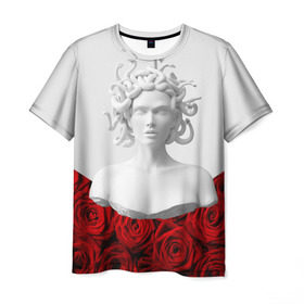 Мужская футболка 3D с принтом Унисекс / Snake roses girl в Новосибирске, 100% полиэфир | прямой крой, круглый вырез горловины, длина до линии бедер | букет | веты | красный | лепестки | модные | полосы | природа | растения | розочки | розы | сад | тренды | цвет | черный