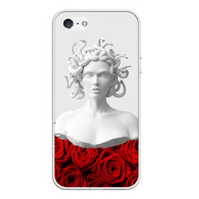 Чехол для iPhone 5/5S матовый с принтом GIRL SNAKE ROSES РОЗЫ в Новосибирске, Силикон | Область печати: задняя сторона чехла, без боковых панелей | букет | веты | красный | лепестки | модные | полосы | природа | растения | розочки | розы | сад | тренды | цвет | черный