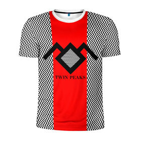 Мужская футболка 3D спортивная с принтом Twin Peaks в Новосибирске, 100% полиэстер с улучшенными характеристиками | приталенный силуэт, круглая горловина, широкие плечи, сужается к линии бедра | twin peaks | абстракция | арт | зигзаговые | лого | надпись | полосы | сериал | твин пикс | фильмы