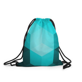 Рюкзак-мешок 3D с принтом Neon Cube в Новосибирске, 100% полиэстер | плотность ткани — 200 г/м2, размер — 35 х 45 см; лямки — толстые шнурки, застежка на шнуровке, без карманов и подкладки | бирюзовый | геометрия | кубы | яркий
