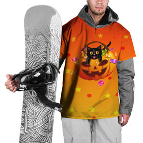Накидка на куртку 3D с принтом Happy Halloween! в Новосибирске, 100% полиэстер |  | 31 октября | cat | halloween | абстракция | арт | животные | звезды | котики | коты | кошки | милые | праздник | тыква | хэллоуин