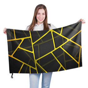 Флаг 3D с принтом Желтая сетка в Новосибирске, 100% полиэстер | плотность ткани — 95 г/м2, размер — 67 х 109 см. Принт наносится с одной стороны | yellow | абстракция | желтый | линия.line | сетка