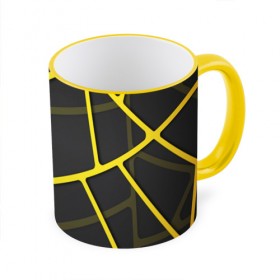 Кружка 3D с принтом Желтая сетка в Новосибирске, керамика | ёмкость 330 мл | yellow | абстракция | желтый | линия.line | сетка